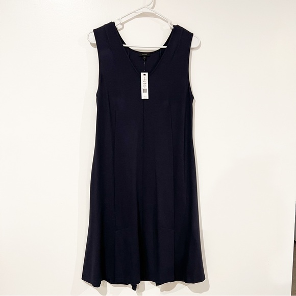 Theory Canneros Uniform Blue V-Neck Crepe Flounder Pryor Dress size Large - Picture 3 of 12